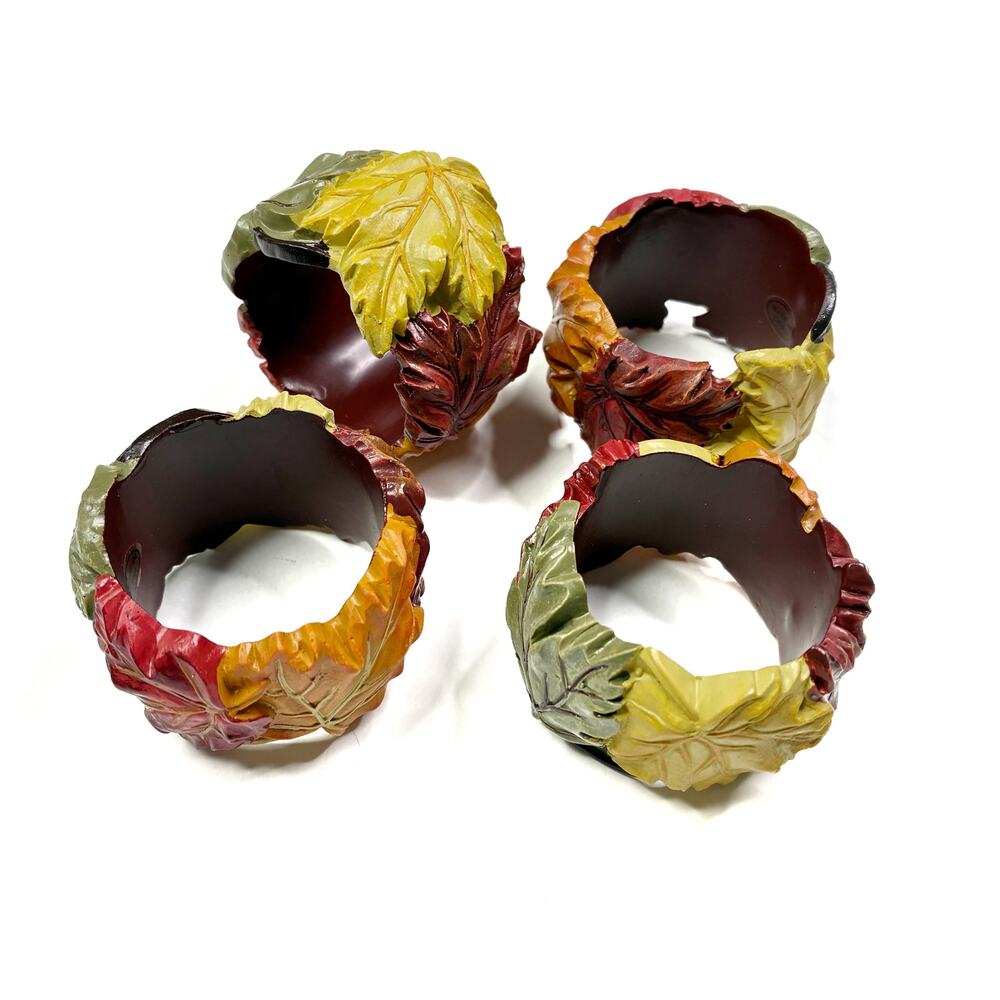 Set of 4 Fall Napkin Rings Leaf Pattern Heavyweight